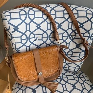 Embossed crossbody with braided handle